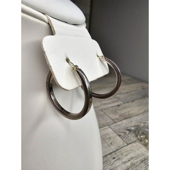 Sterling Silver 925 1.25" Hoop Earrings Stamped 925 Thailand - Picture 2 of 4